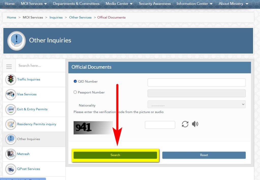 MOI Qatar ID Check - Click check status